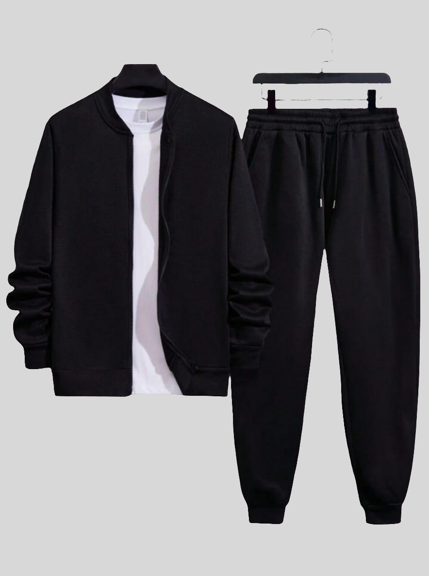 2 Pcs Men's Fleece Plain Zipper Track Suit
